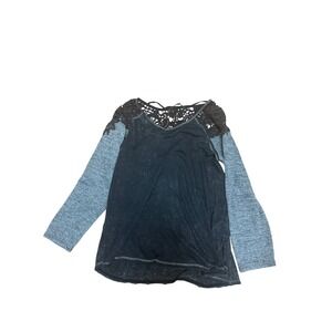 Miss Me Women's Size L Long Sleeve Lace Yoke Top Gray Black